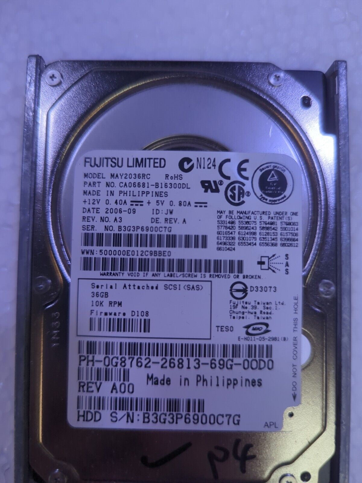 - Dell Fujitsu 36GB 10K 3Gbps SFF 2.5" SAS Hard Drive MAY2036RC G8762 Tested 