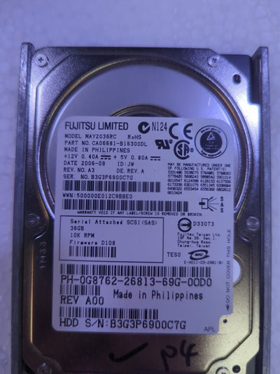 - Dell Fujitsu 36GB 10K 3Gbps SFF 2.5" SAS Hard Drive MAY2036RC G8762 Tested 