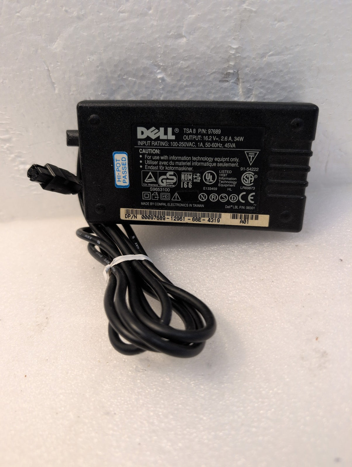 🎸 Dell TSA8 PN 97689 AC Power Adapter 16.2V 2.6A 34W Black Laptop Charger