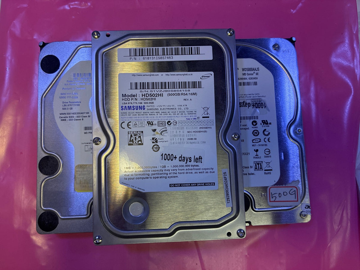 1x 🔥 Name Brand 500GB SATA 3.5" Brand Drive  (1000+ days lifetime remaining)