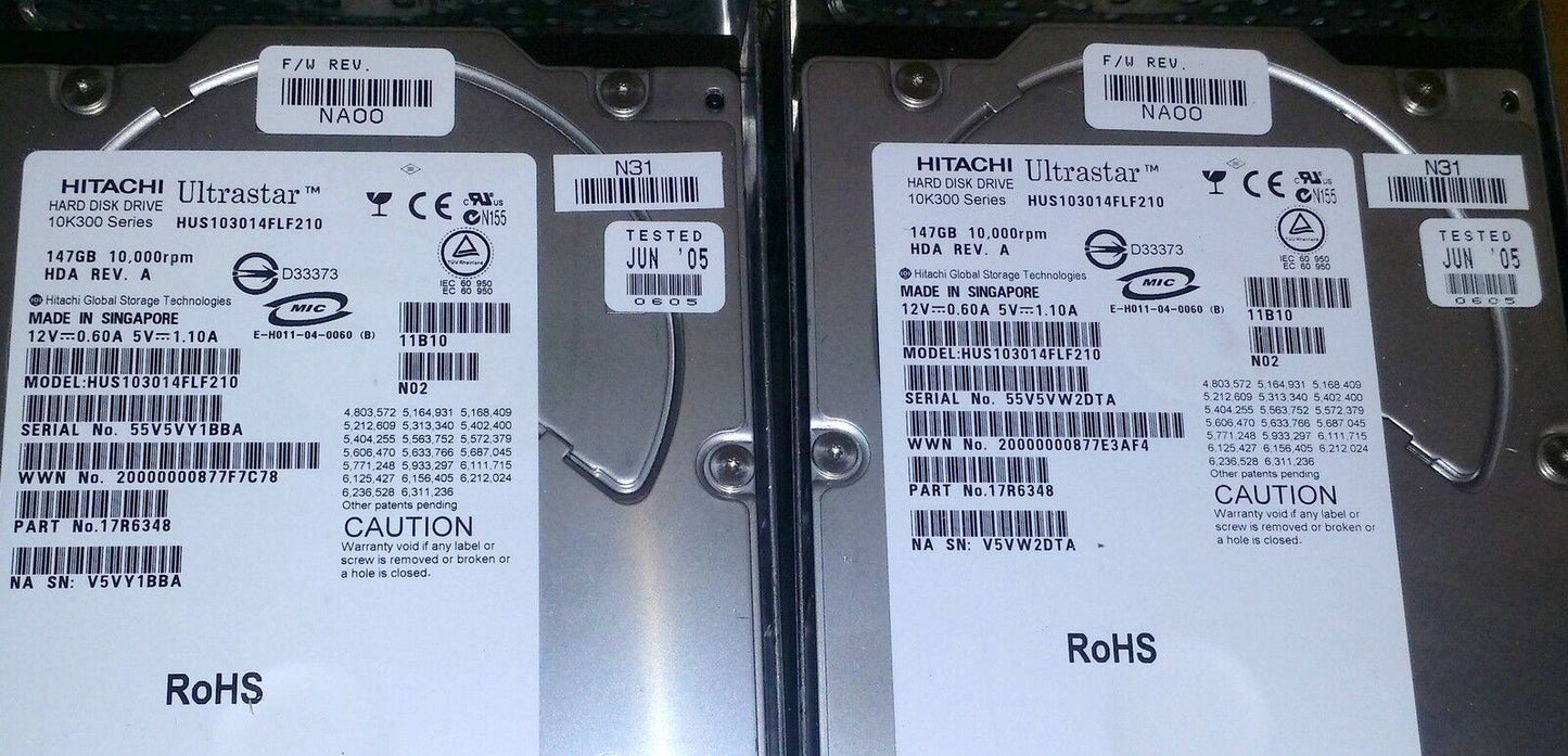 (4 x)  NetApp 17R6348 HUS103014FLF210 147GB 10K Fiber HDD F/W NA00 w/Tray @
