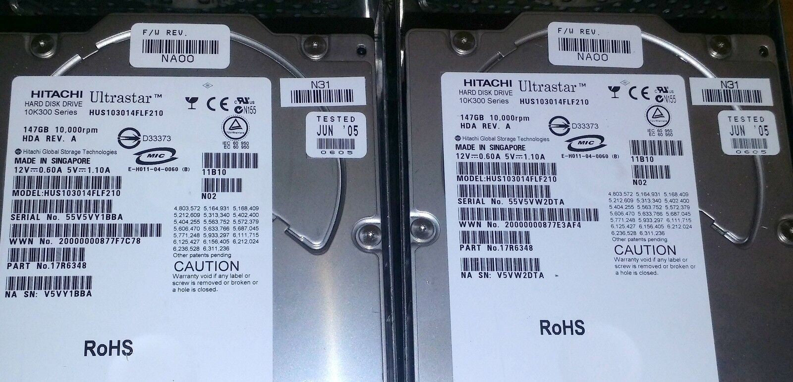 (4 x)  NetApp 17R6348 HUS103014FLF210 147GB 10K Fiber HDD F/W NA00 w/Tray @