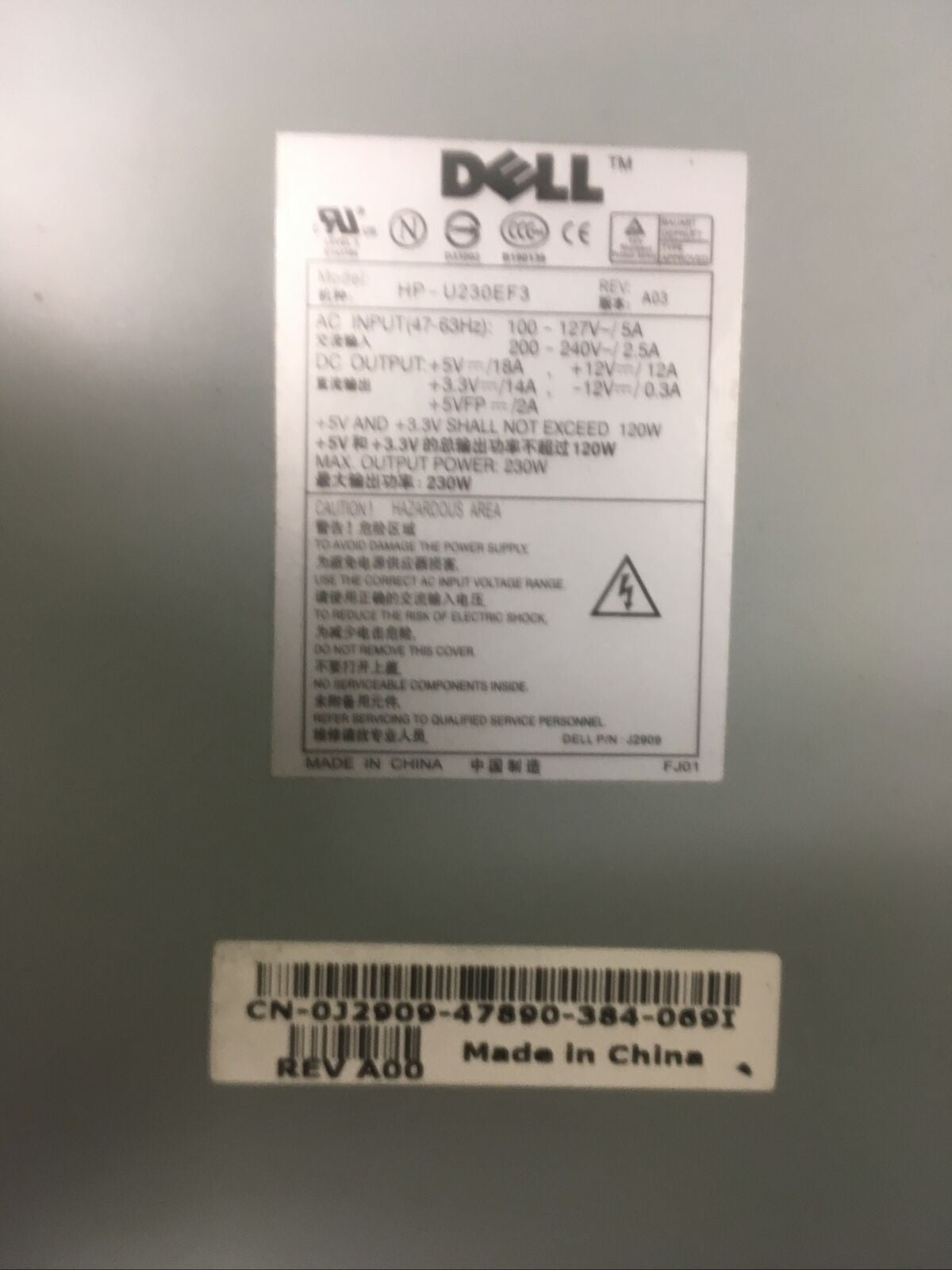 + Genuine PSU HP-U230EF3 for PowerEdge servers PN J2909 Tested