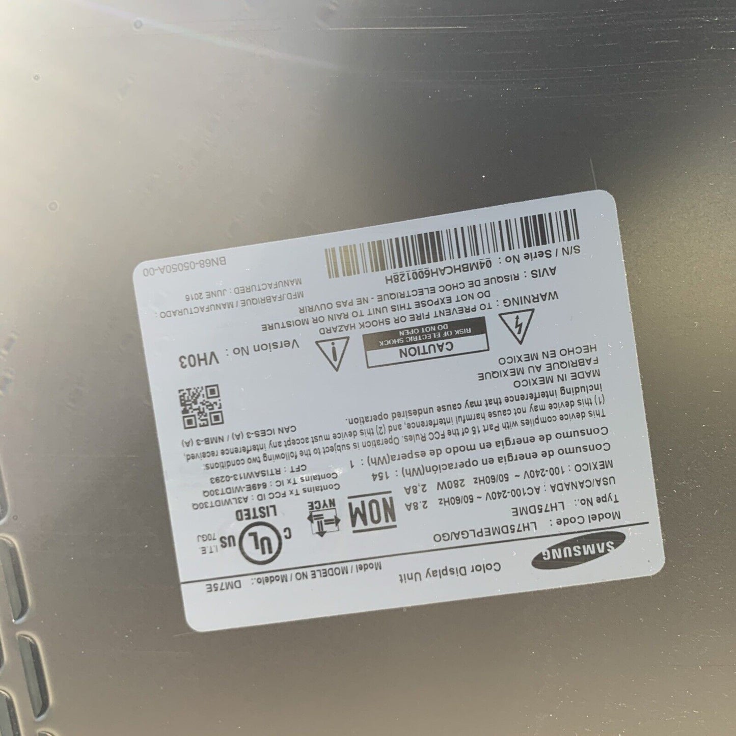 SAMSUNG LH75DMEPLGA/GO TV POWER BOARD