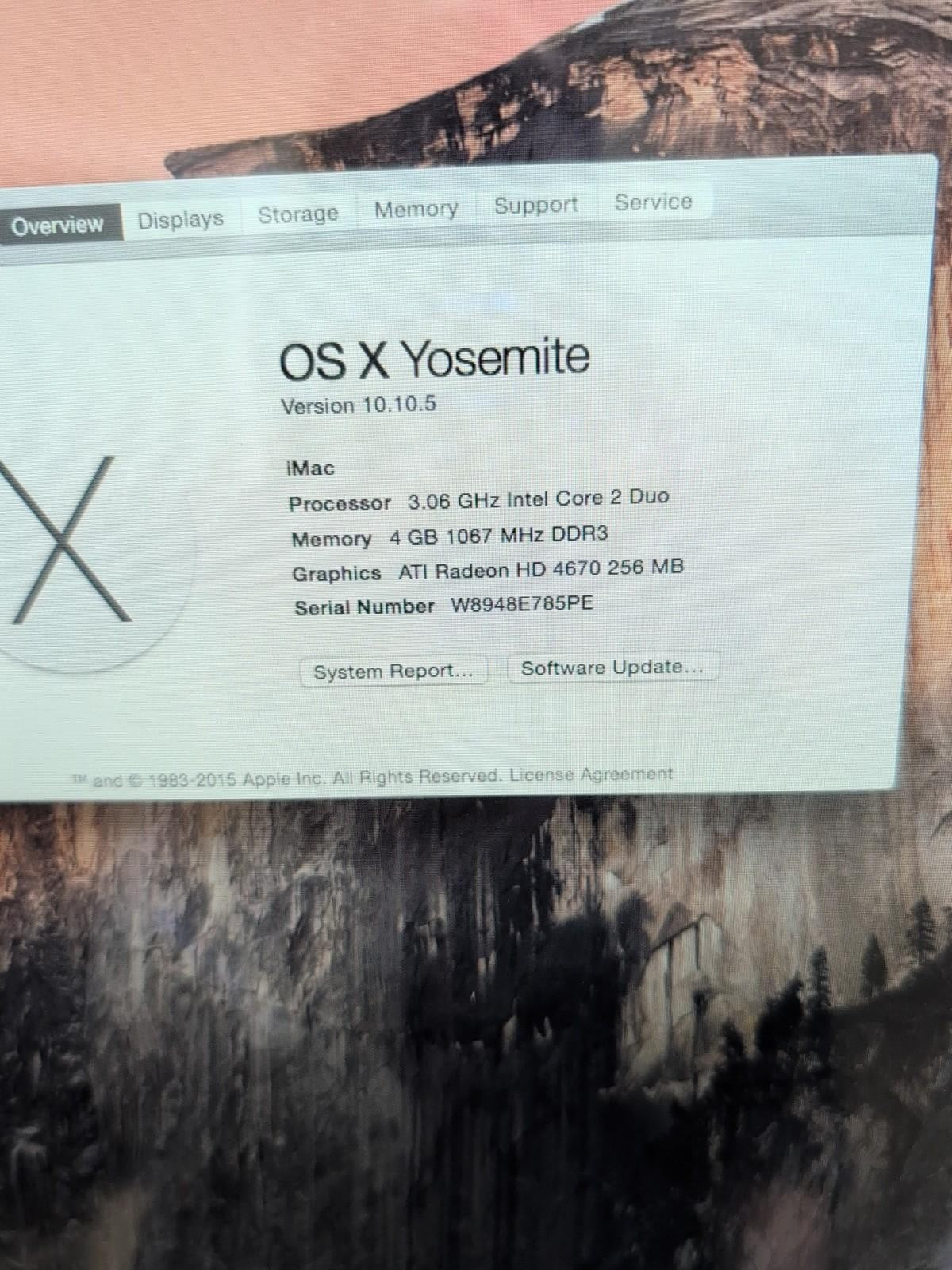 Apple A1312 27" iMac 2009 Intel C2D 3.06GHz /4GB RAM /1TB HDD/10.10 (FOR LOCAL)-