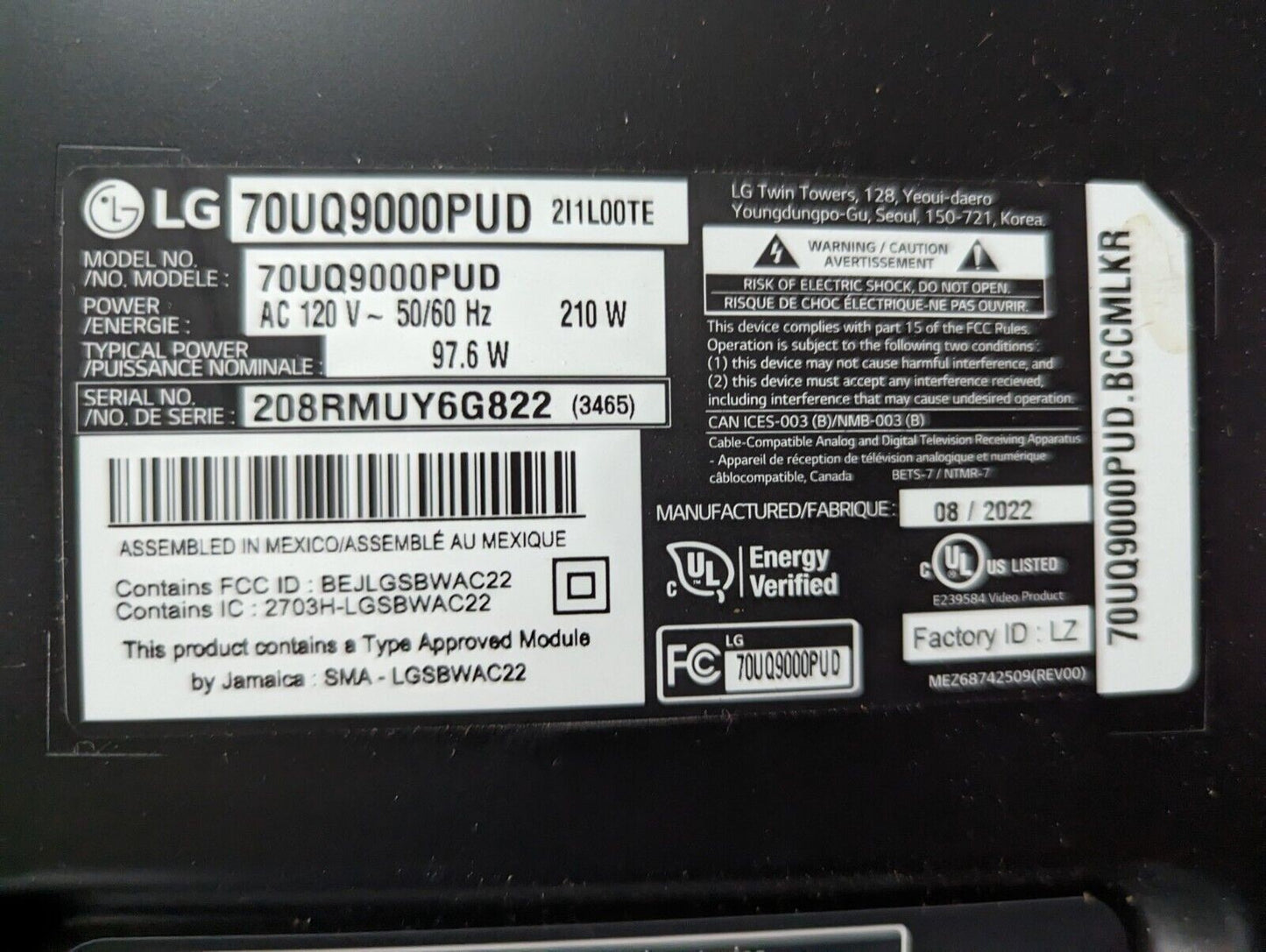 - LG 75UQ9000PUD TV Power Supply Board | EAX69502302 | LGP70T-21U1 Tested 