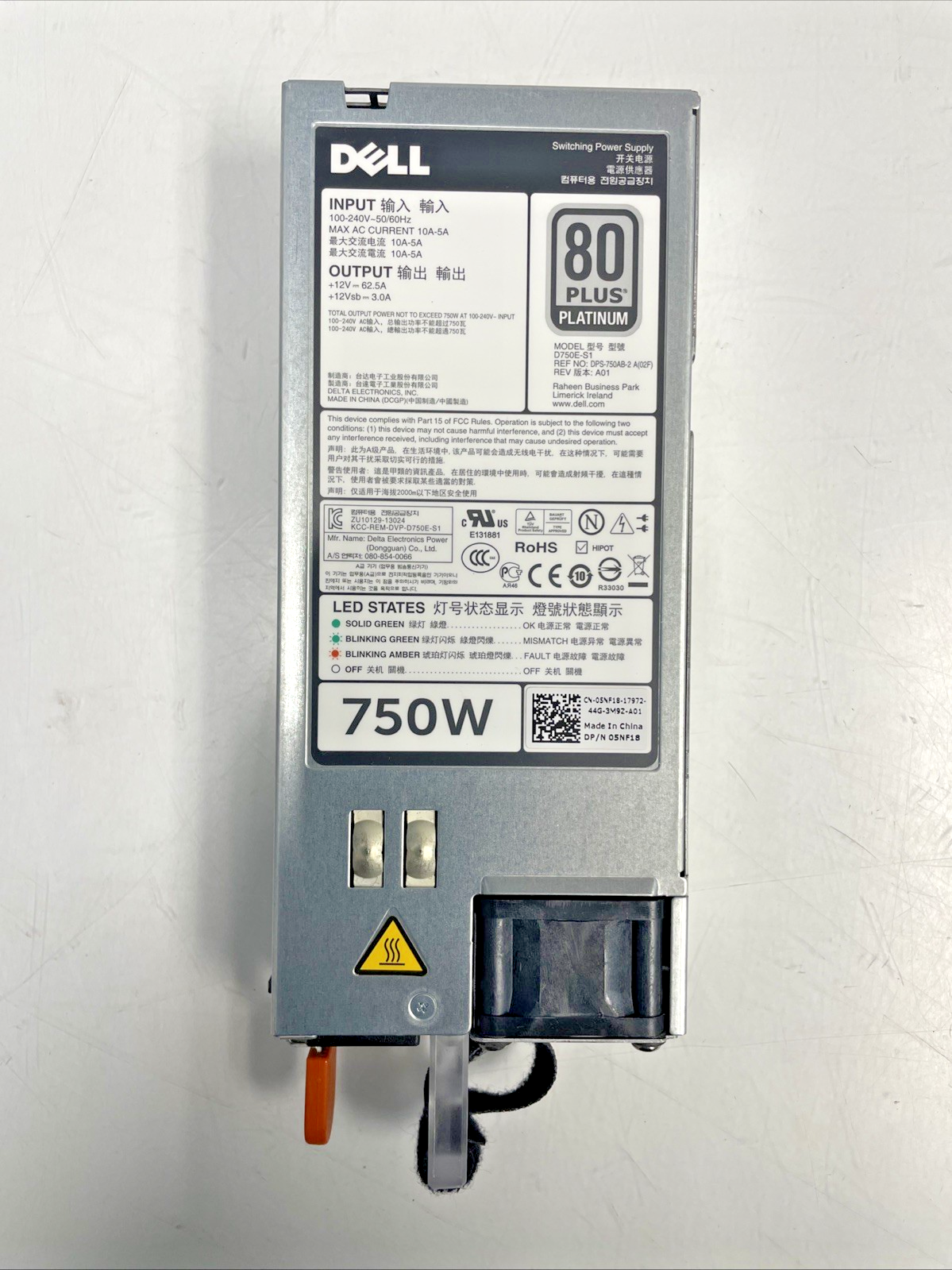 Dell 5NF18 79RDR 6W2PW 750W Switching PSU for R620 R720 R720XD D750E-S1  (QTY)