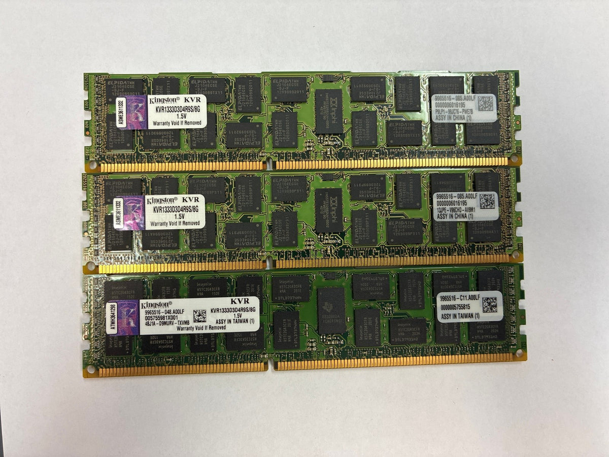 🔥 Kingston KVR1333D3D4R9S/8G 8GB DDR3-1333 ECC Registered DIMM Lot of 3