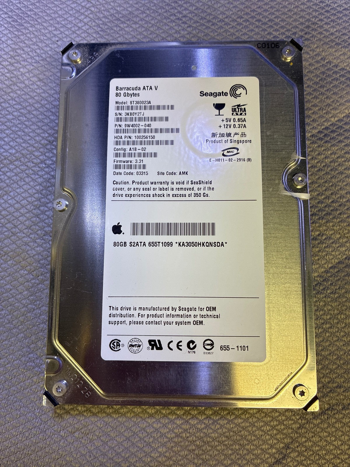 🔥 Seagate Barracuda ATA V ST380023A 80GB 3.5" IDE PATA Hard Drive Apple OEM