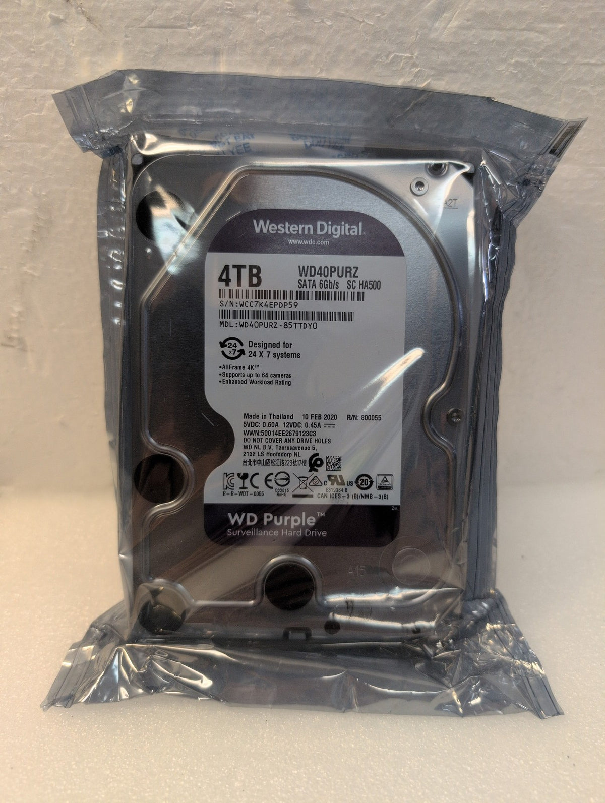 🎸NEW Western Digital Purple 4TB Surveillance SATA Hard Drive WD40PURZ-85TTDY0