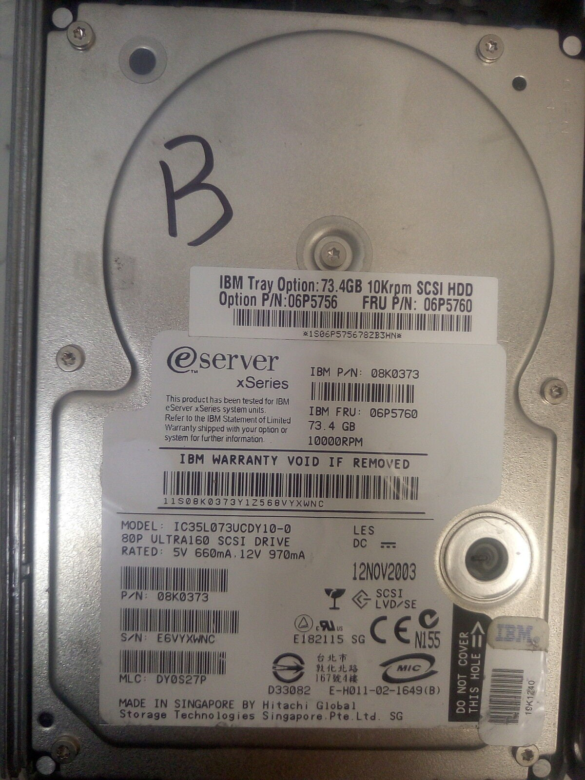 -2x IBM 73.4GB Ultra160 10K 06P5756 06P5760 HARD DRIVE W/CADDY @@@ 