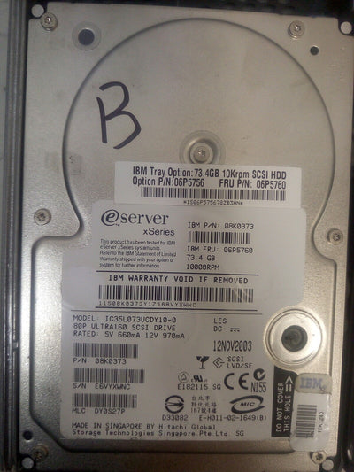 -2x IBM 73.4GB Ultra160 10K 06P5756 06P5760 HARD DRIVE W/CADDY @@@ 