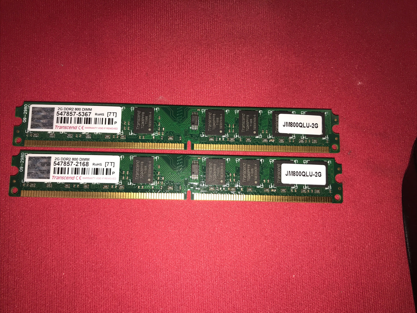 4GB = 2 x 2G Transend PC2-6400 800mz 240 Pin DIMM  Memory RAM