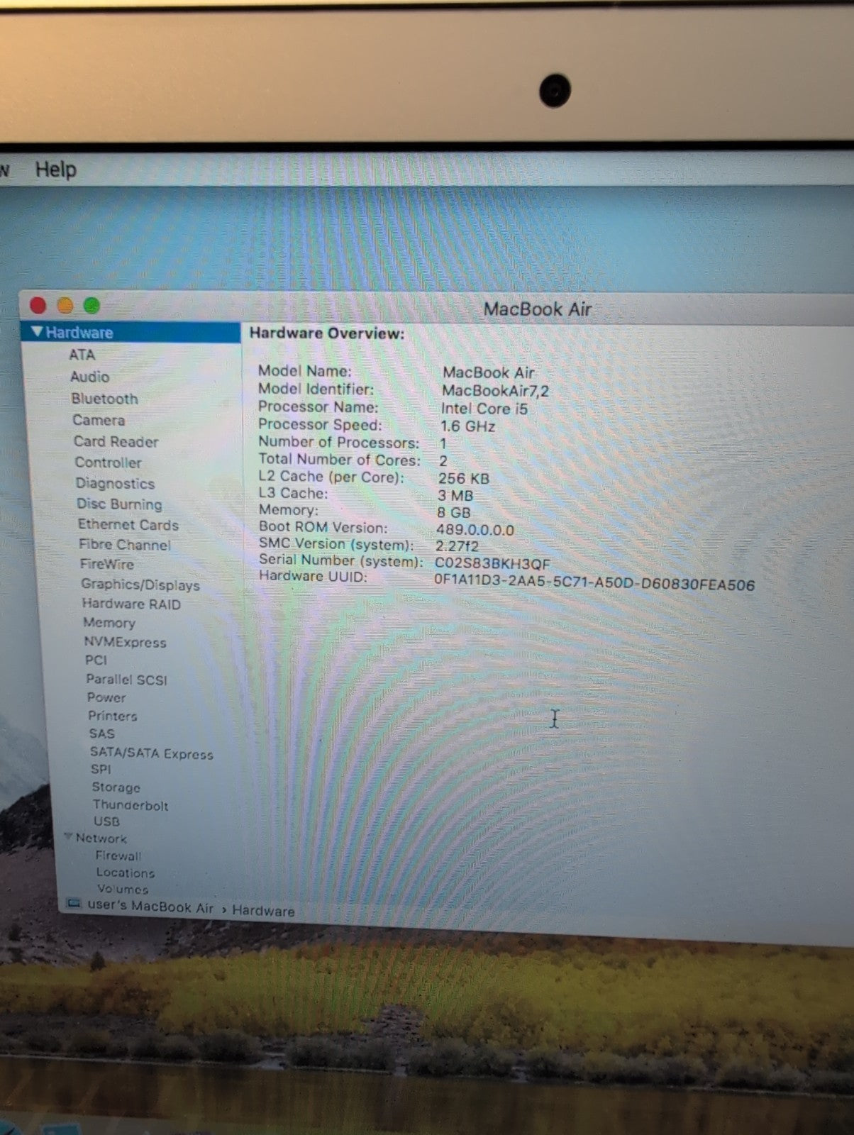(NICE) Apple MacBook Air 2015 A1466 13.3"/i5-1.6GHz/8GB/256G SSD/10. 13(NO AC) -