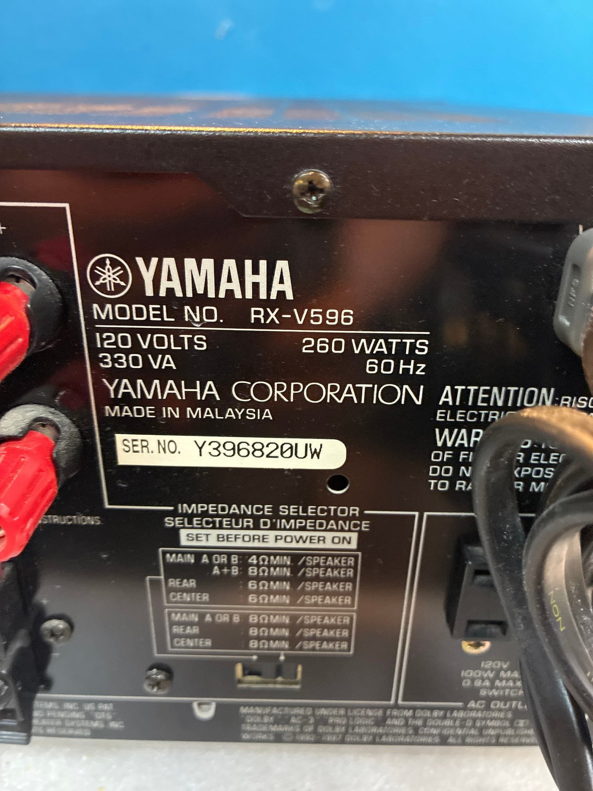 Nice ~ 🔥 Yamaha RX-V596 Natural Sound AV Receiver Dolby Digital DTS Black