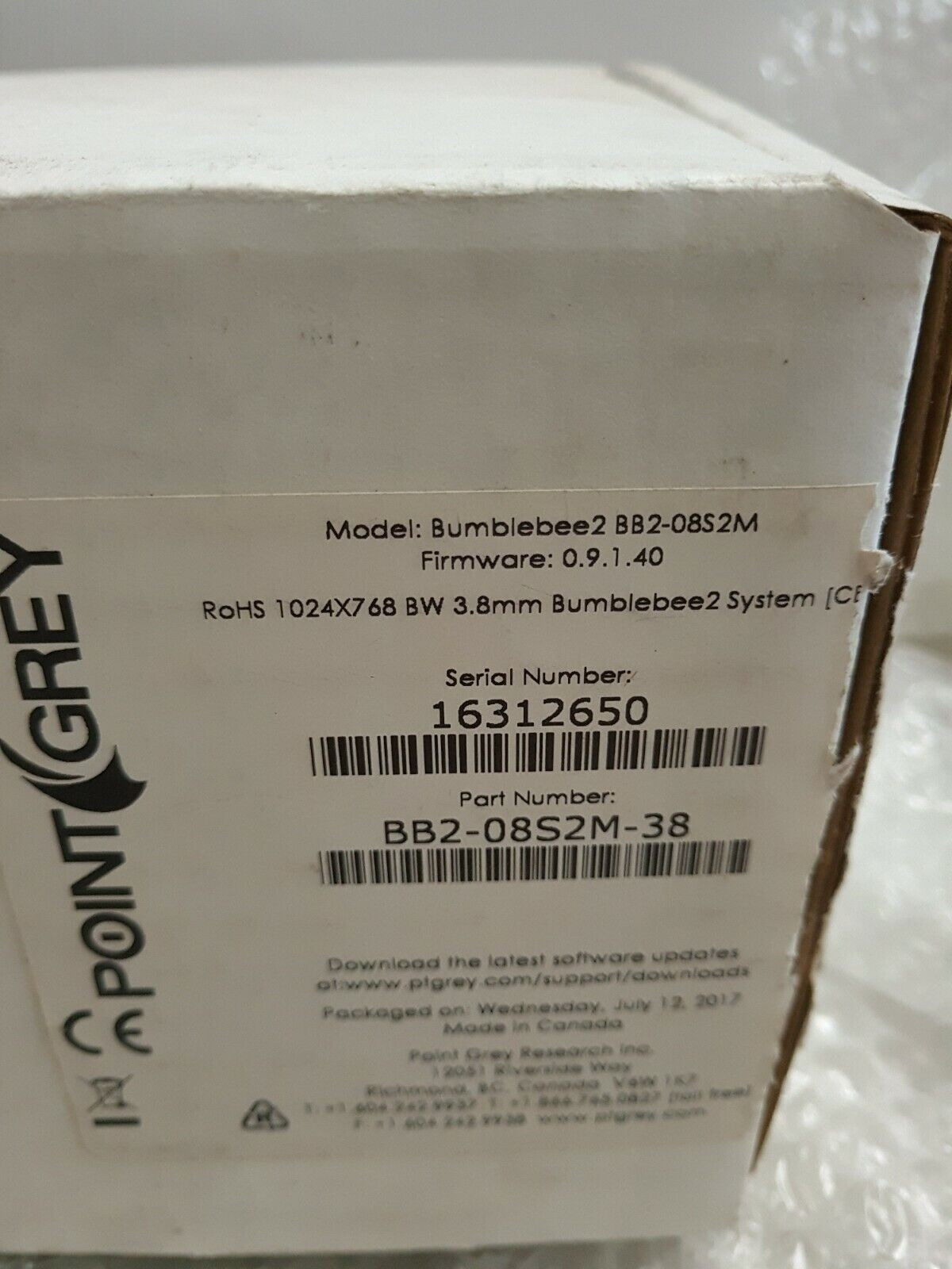 - NEW POINT GREY 3.8mm BUMBLEBEE 2 BB2-08S2M-38 STEREO VISION CAMERA SYSTEM