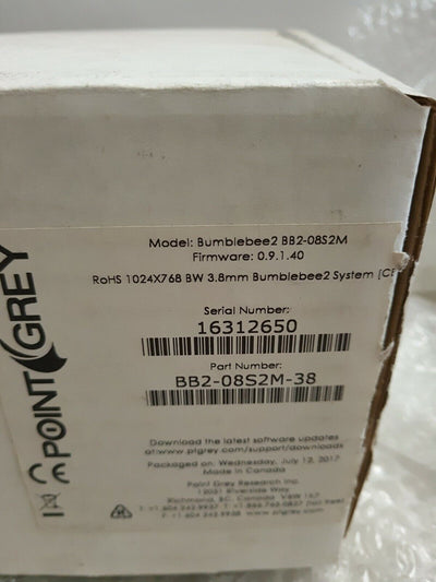 - NEW POINT GREY 3.8mm BUMBLEBEE 2 BB2-08S2M-38 STEREO VISION CAMERA SYSTEM