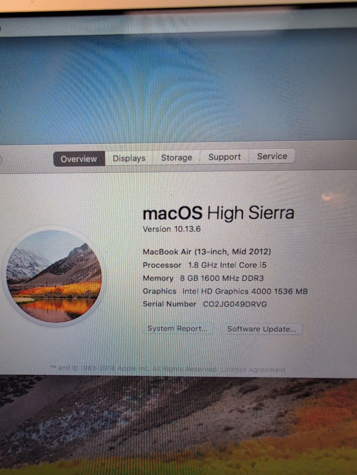 🎸 Apple MacBook Air 13-inch A1466 Mid 2012 Core i5 1.8GHz 8GB 256GB SSD (NO AC)