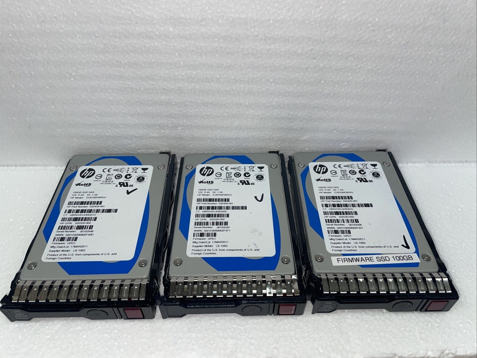 (1 x) HP 100GB SAS 6G 2.5'' Solid State Drive 632429-001  (1000 days remaining)