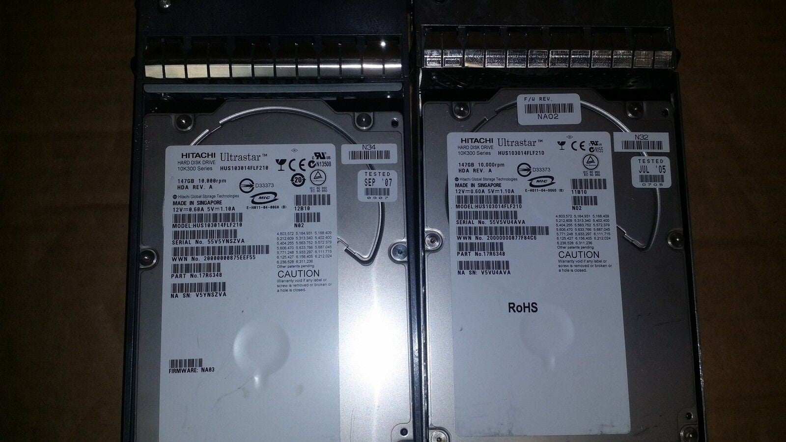 2 x NetApp 17R6348 HUS103014FLF210 147GB 10K Fiber HD HDA REV A w/Tray108-00030