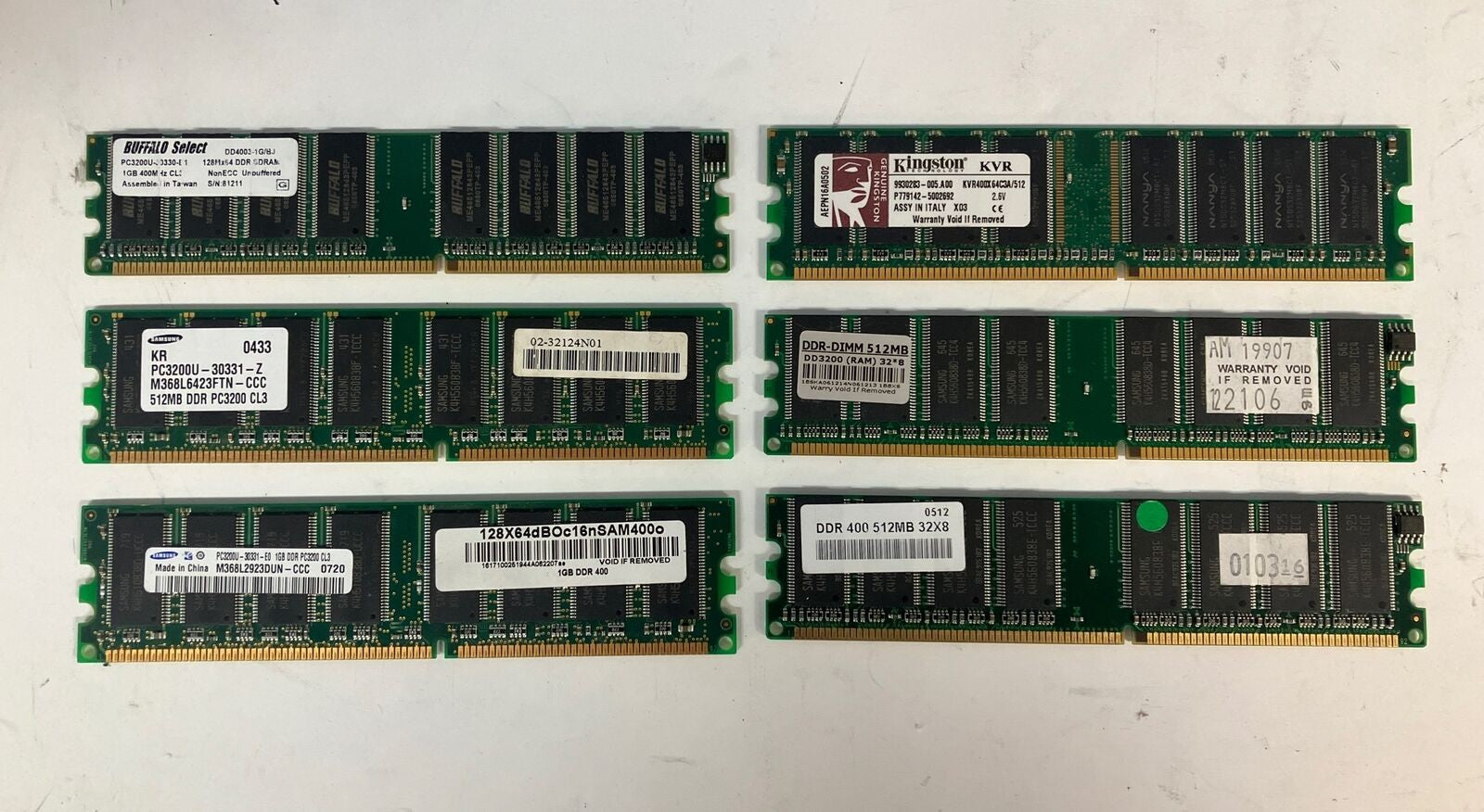 (Lot of 6x) Mixed Brands & Mixed Model DDR1 Desktop DIMM Memory ~