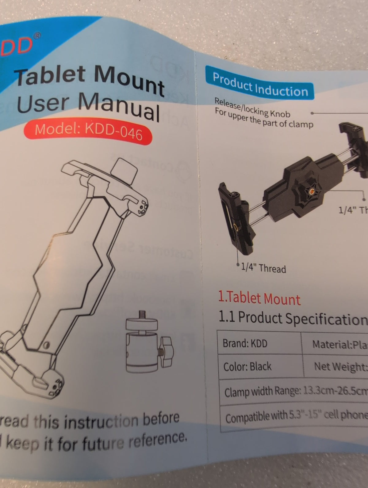 🎸 New KDD Tablet Mount KDD-046  Clamp Holder for 5.3-15in Tablets