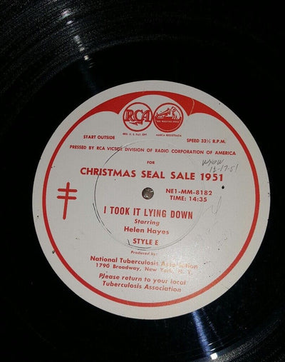 Vinyl record - I TOOK IT LYING DOWN- Helen Hayes - Christmas SALE 1951 @