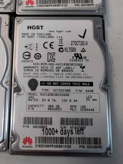 🔥 5x HGST 300GB HUC109030CSS60 2.5" SAS 10K HDD (Lifetime 1000 days Remains) - 
