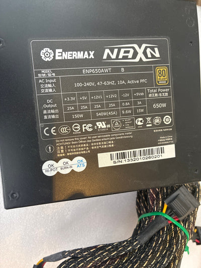 Enermax NAXN ENP650AWT 650W 80 Plus Bronze ATX Power Supply Black