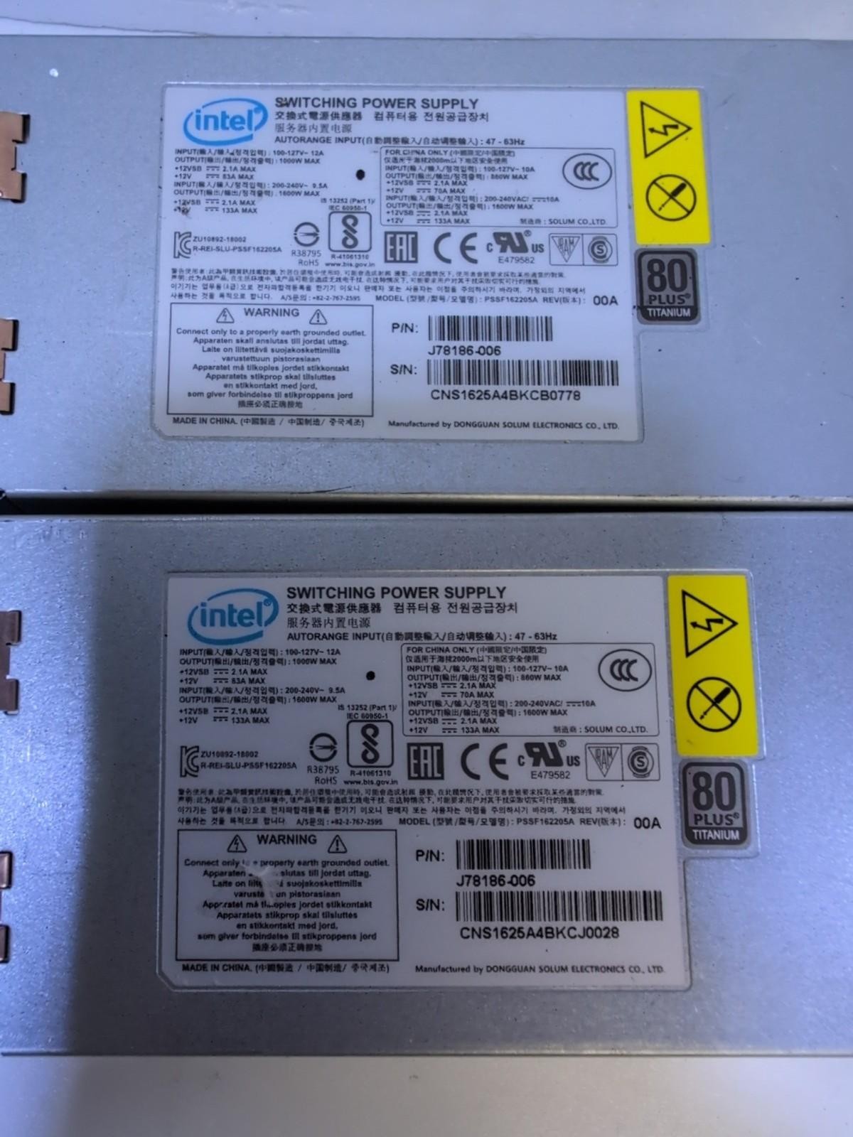 One Pair Intel PSSF162205A 1600W Server Switching Power Supply J78186-006 -