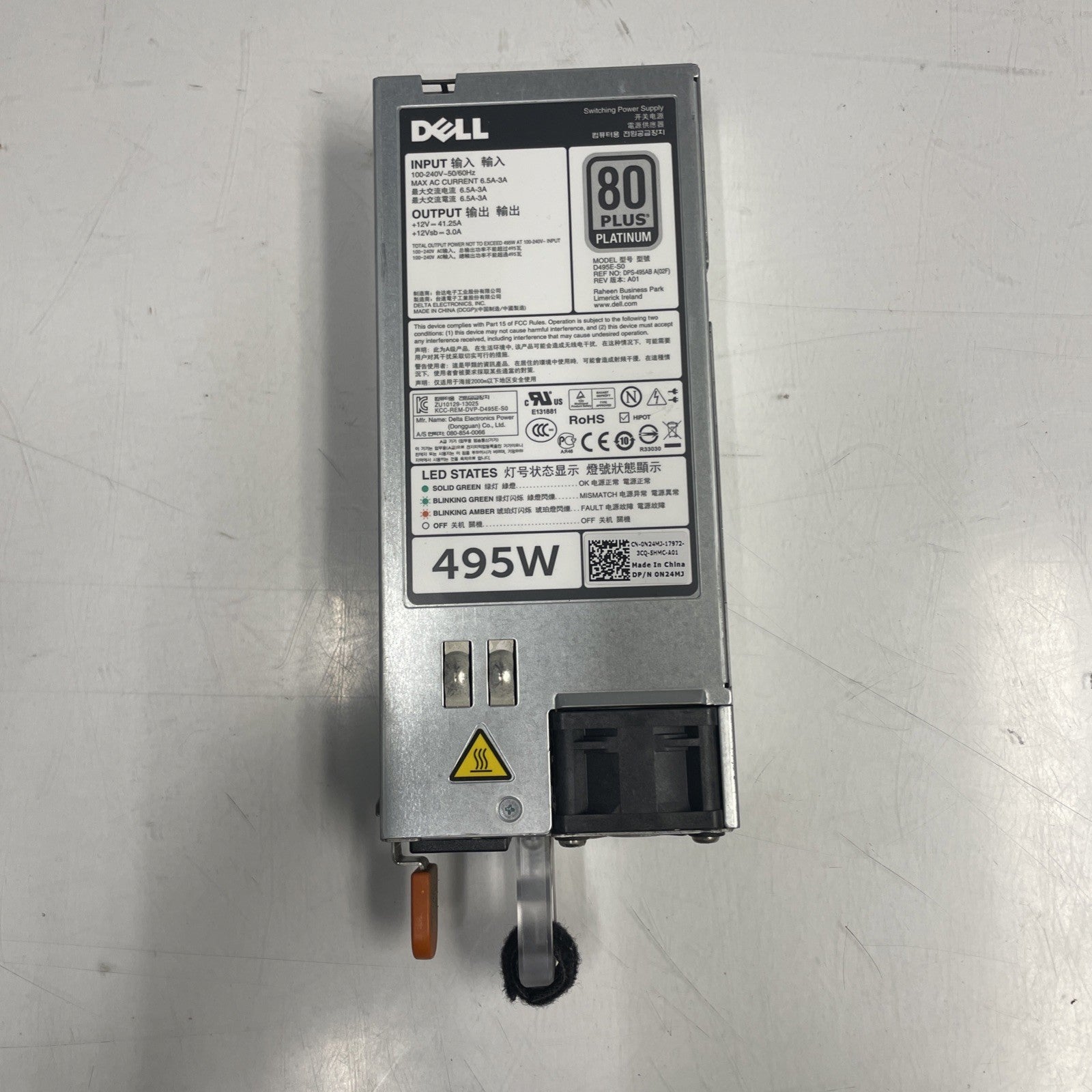 Dell   495W 80 Plus Platinum Power Supply 0N24MJ D495E-S0 +