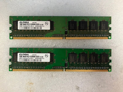 ~ (2x 1GB) Elpida 1Rx8 PC2-5300U -555 EBE10UE8ACFA-6E-E DDR2-667 DIMM Memory