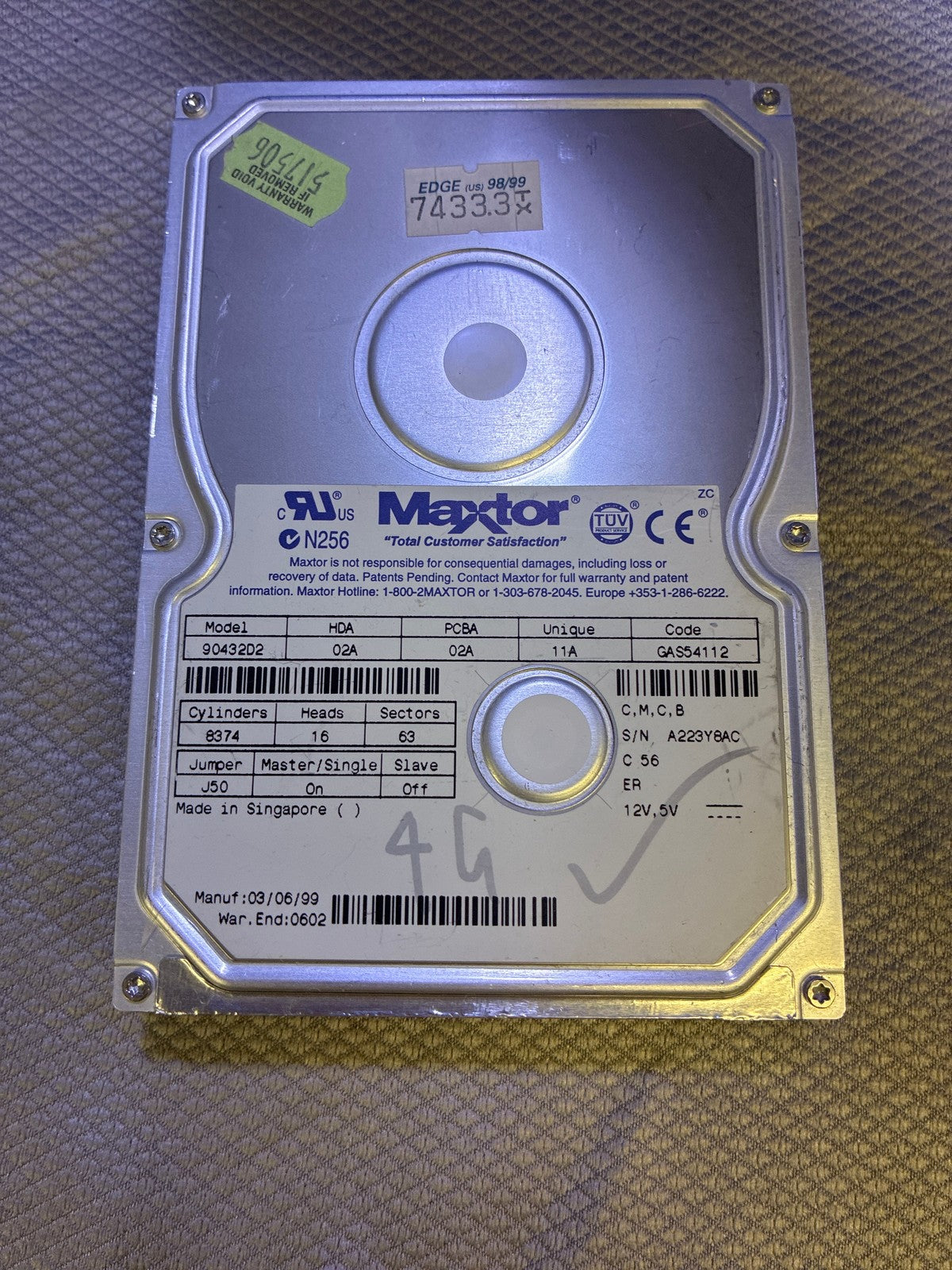 🔥 Maxtor 90432D2 4.3GB 3.5 in IDE Hard Drive HDD Vintage 1999
