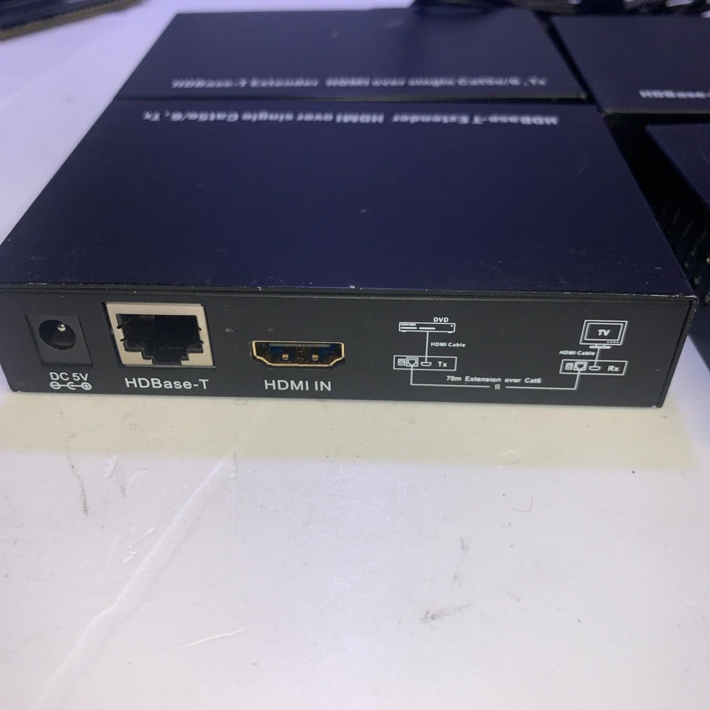 (Lot of 4 )  HDBase-T Extender HDMI Over Single CAT5e/6 , Tx  w/  4x Adapters