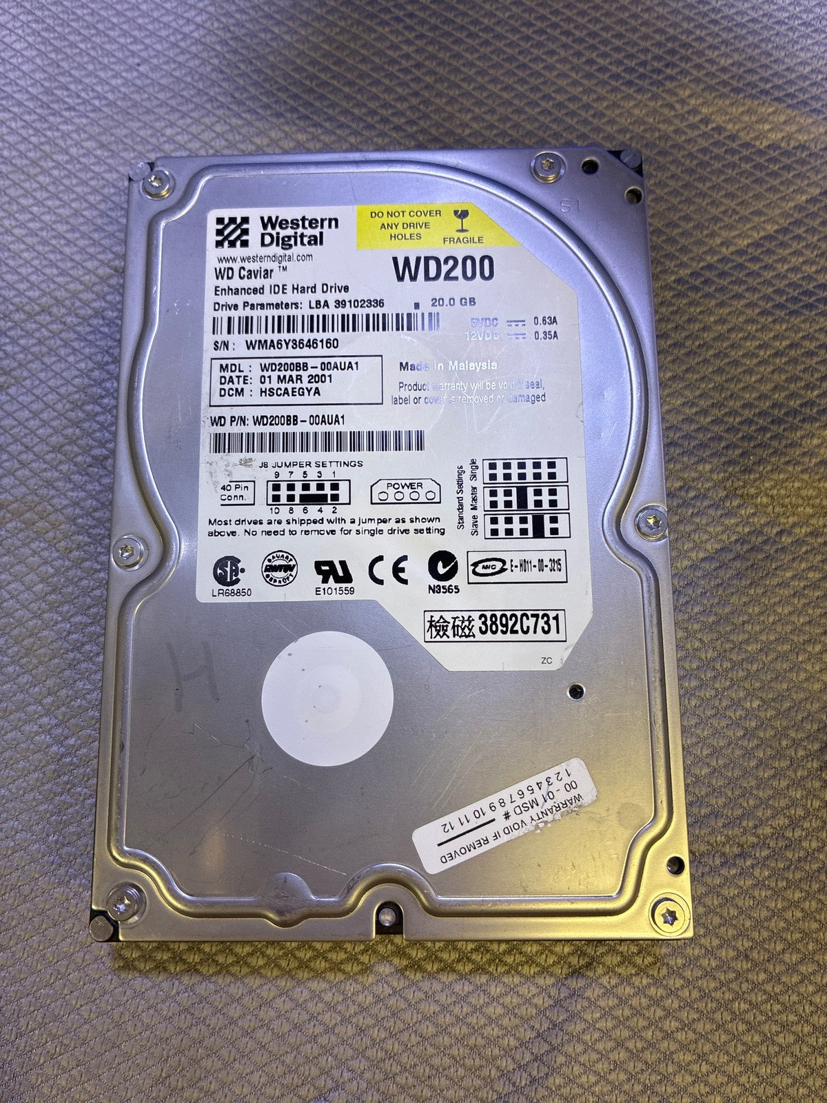 🔥 Western Digital WD Caviar WD200BB-00AUA1 20GB IDE 3.5 in Hard Drive