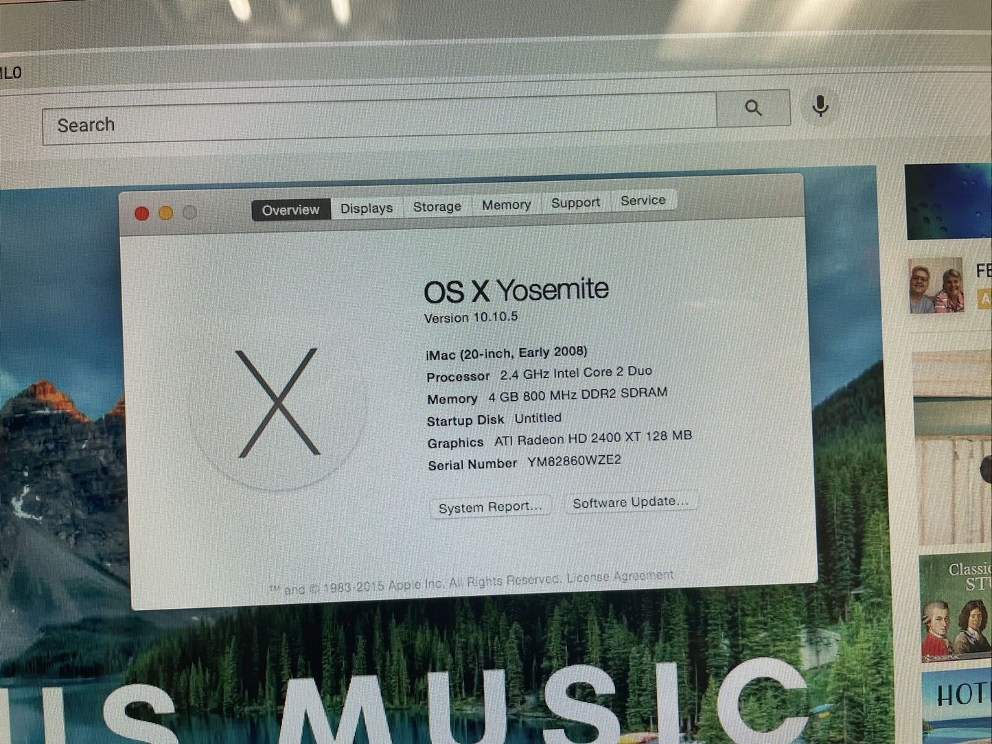 Nice ~ Apple iMAC A1224 Mid-2008 20" Intel Core 2 Duo 2.4G 4GB 250G OSX 10.10.5