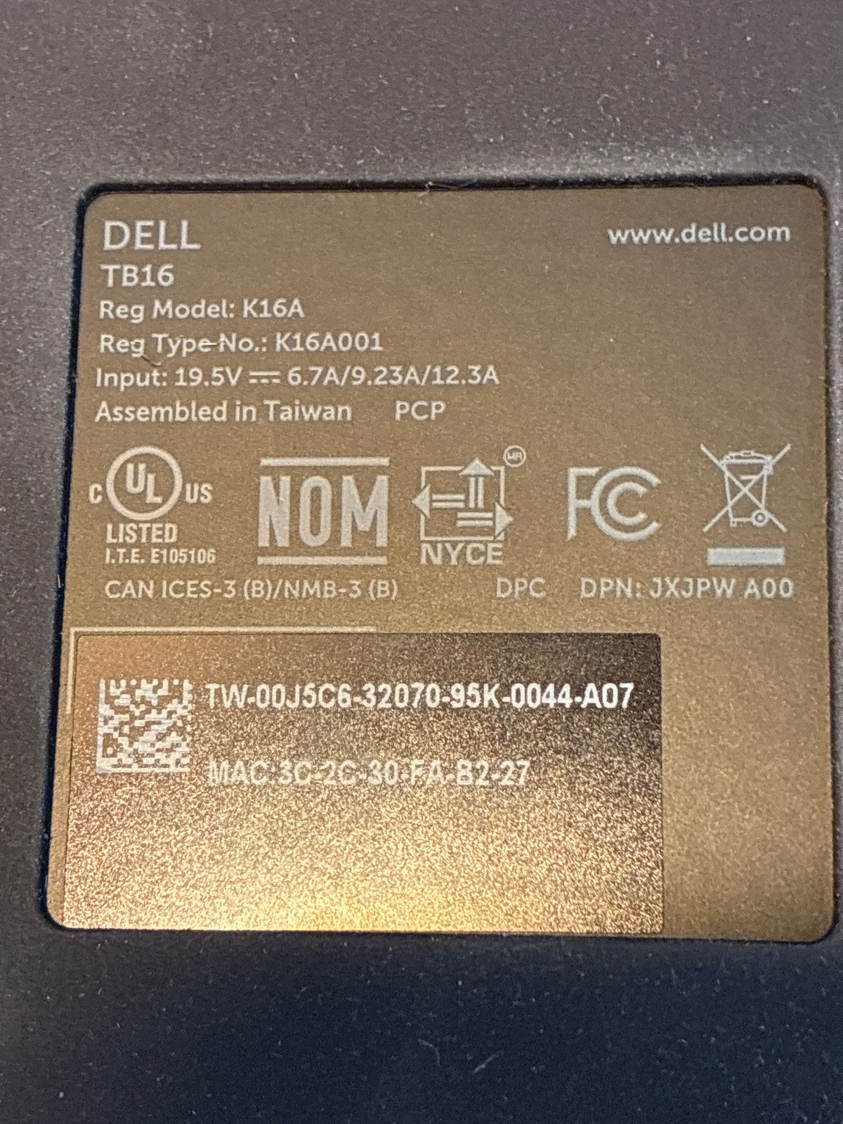🔥 Dell TB16 Thunderbolt 3 Docking Station K16A001 with 180W AC Adapter Black