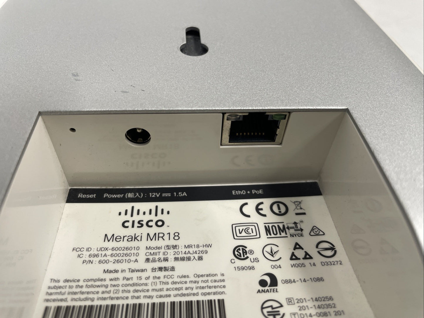 Cisco Meraki Cloud Managed MR18-HW AP  With MOUNT (No AC)  +