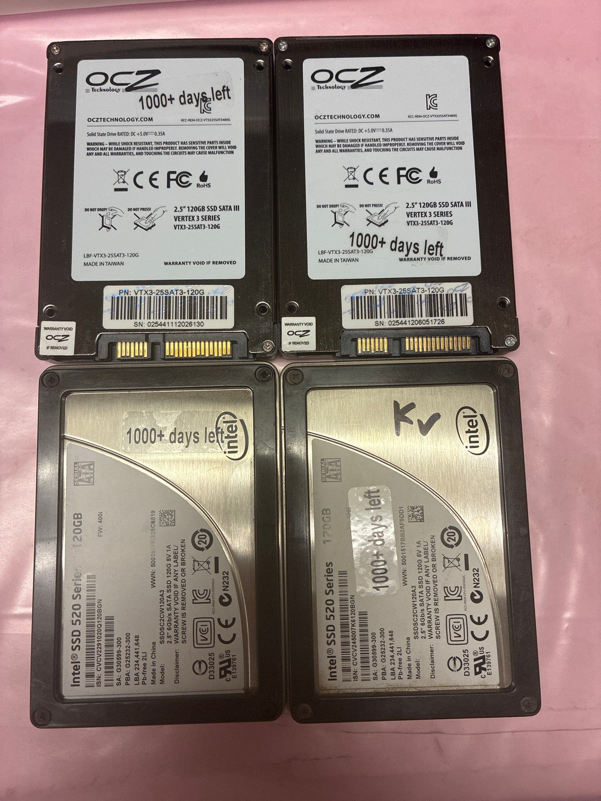 4 x 🔥 OCZ Vertex 3 & Intel 520 120GB 2.5" SATA III SSD (1000 days lifetime left
