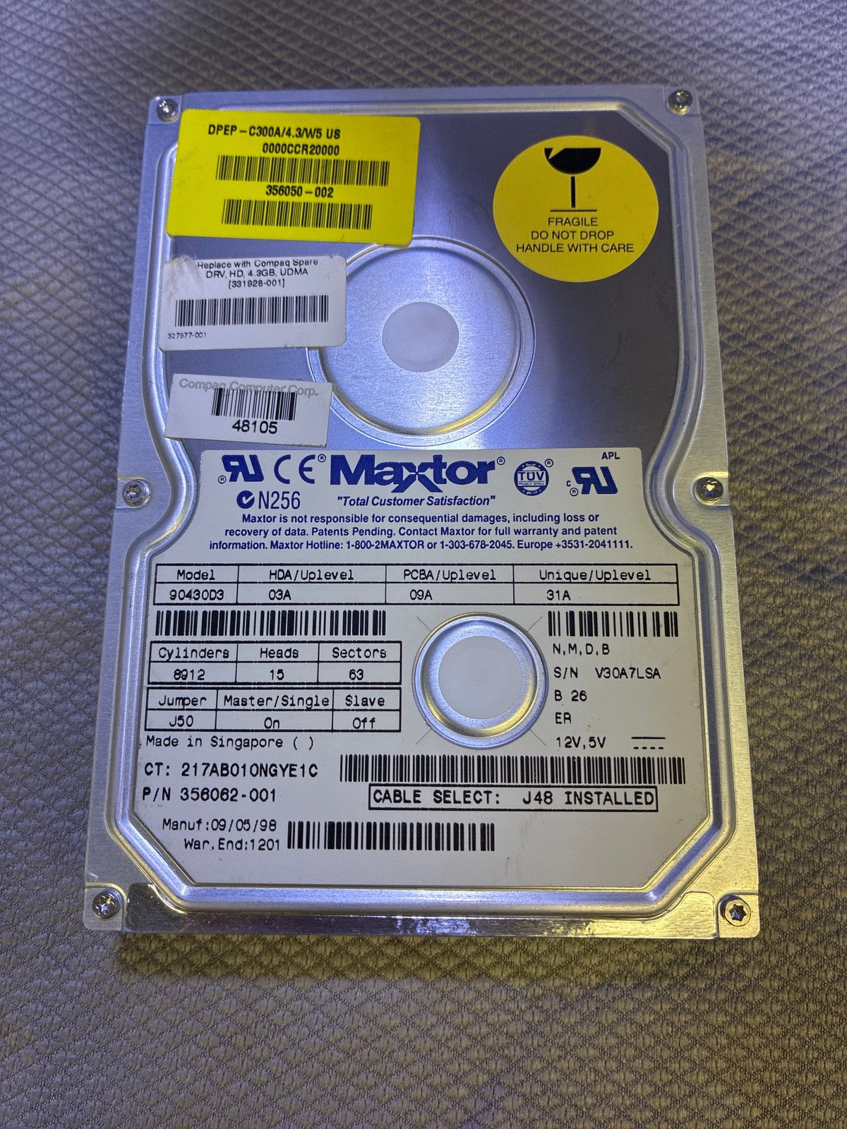 🔥 Maxtor 90430D3 4.3GB IDE/UDMA 3.5 in Internal Hard Disk Drive HDD Vintage
