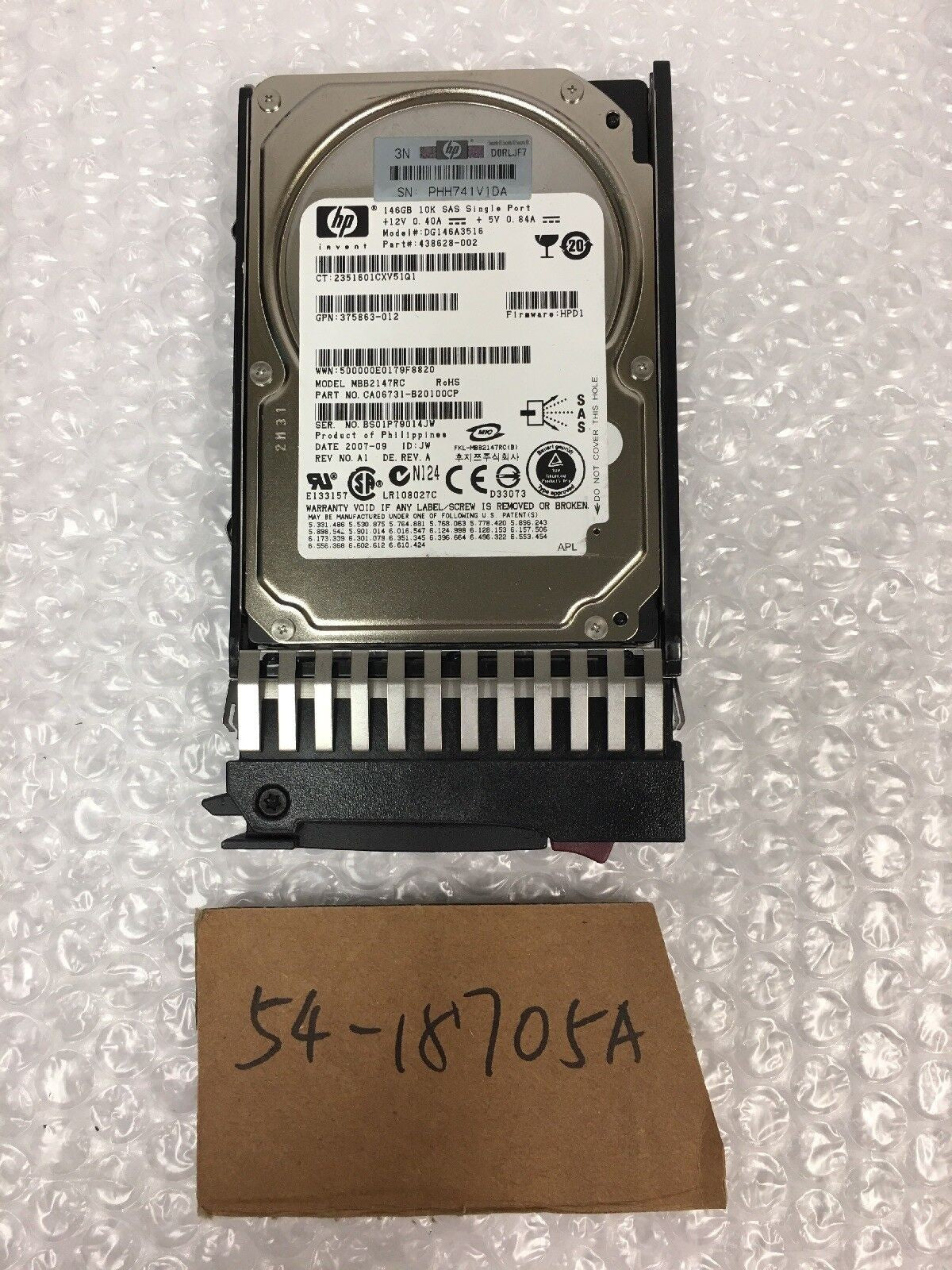 - 3x HP DG146A3516 438628-002 375863 146GB SAS 2.5" HDD 10K MBB2147RC W/CADDY  