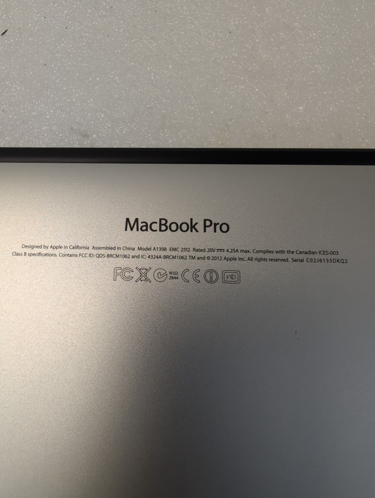 🎸 Apple MacBook Pro 15-inch A1398 Retina 2012 2.6GHz i7 8GB 500GB SSD Silver