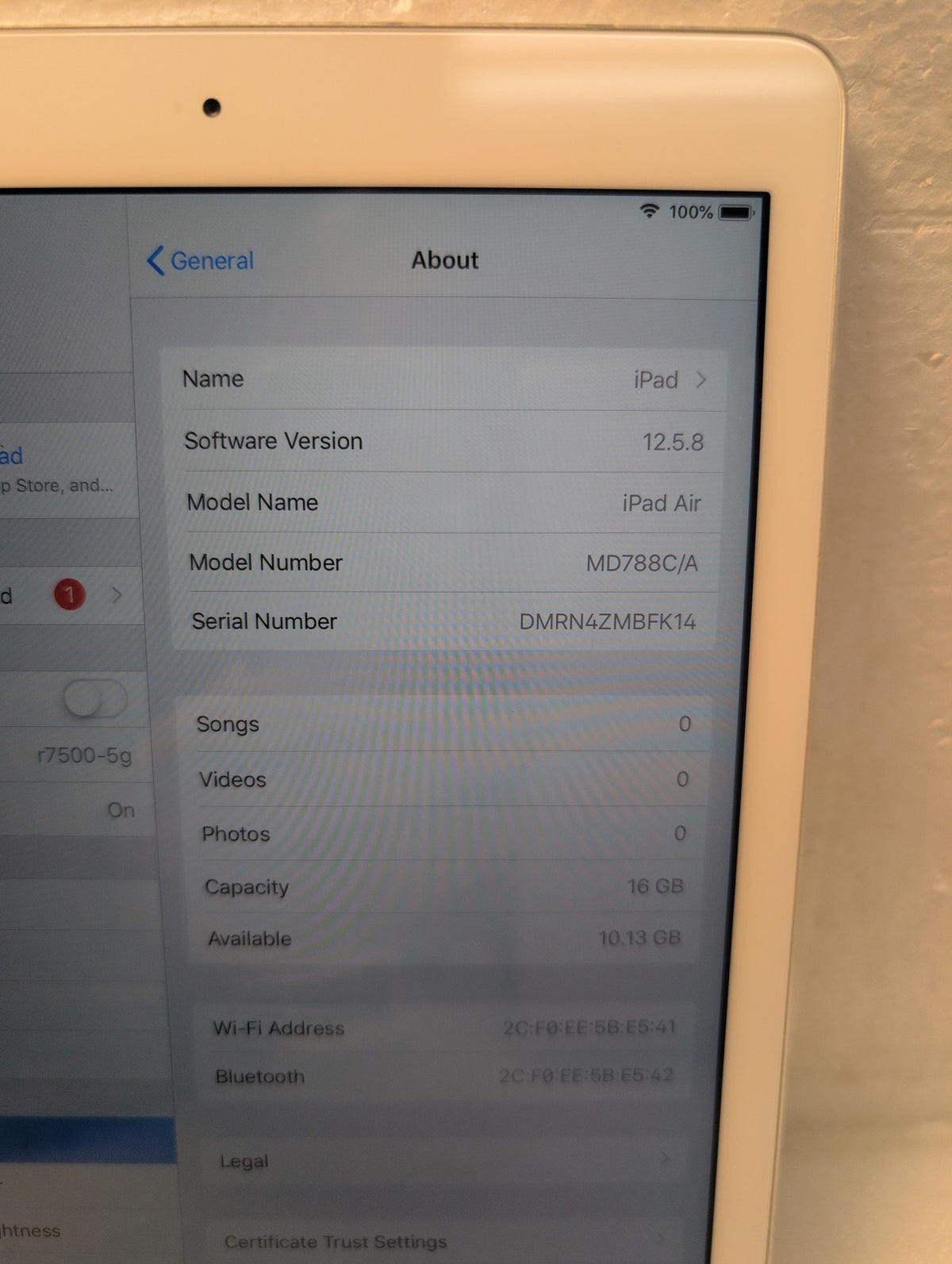 🎸 Apple iPad Air 1st Gen A1474 16GB Wi-Fi 9.7in Silver/White Tablet Used