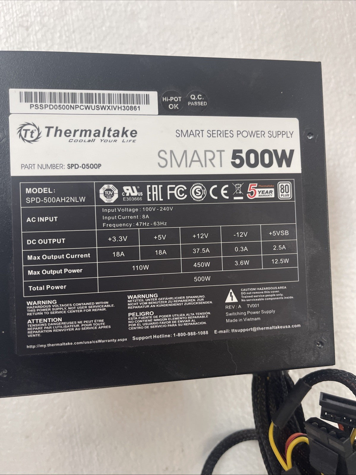 Thermaltake Smart Series 500W Power Supply SPD-0500P SPD-500AH2NLW 2x8P PCIE