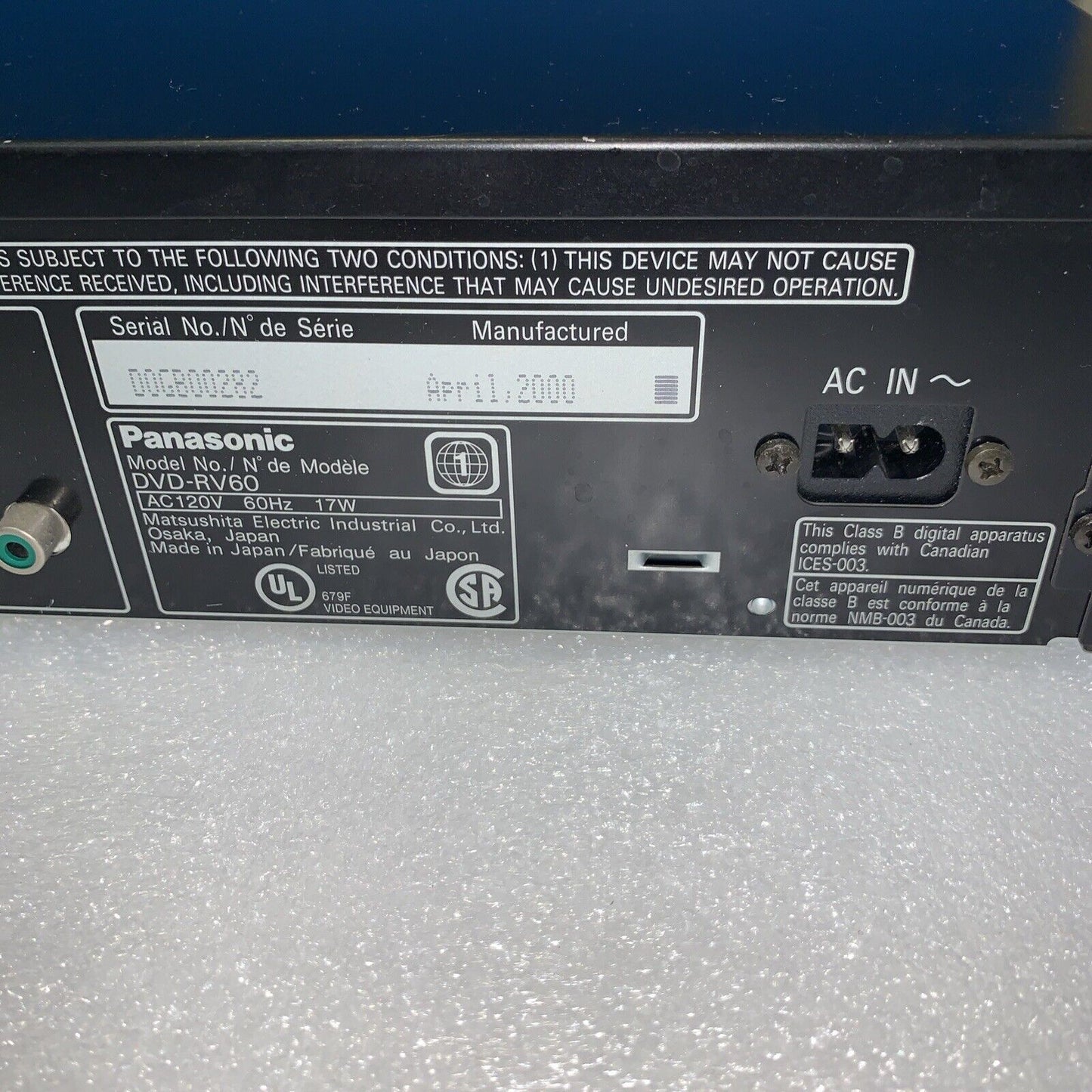 Panasonic DVD-RV60 DVD Player Built-in Dolby Digital Recorder