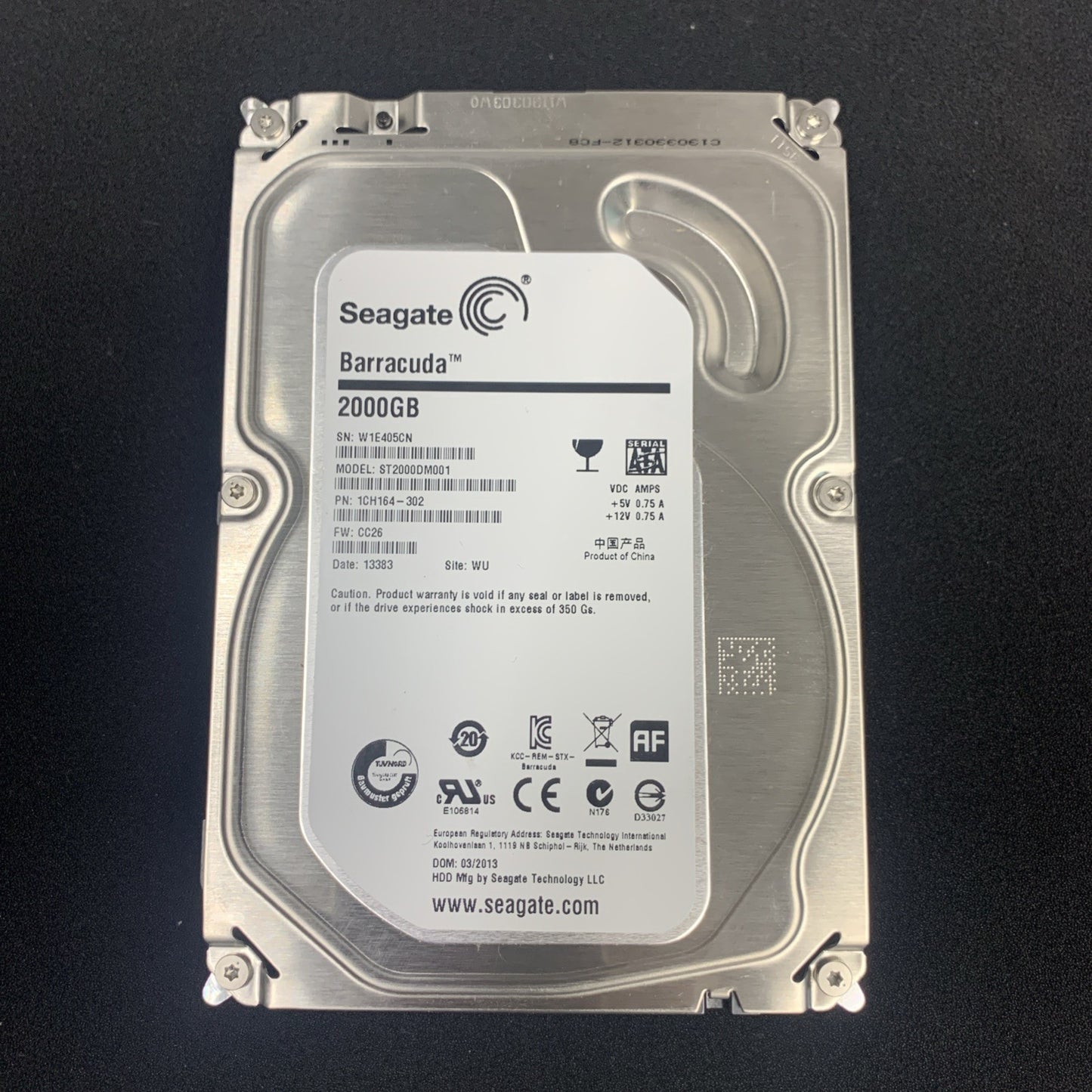 Seagate ST2000DM001 2TB 3.5" SATA 7.2K Hard Drive (1000 days lifetime remaining)