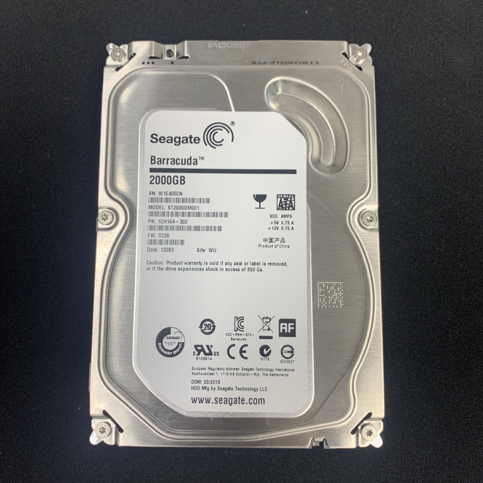 Seagate ST2000DM001 2TB 3.5" SATA 7.2K Hard Drive (1000 days lifetime remaining)