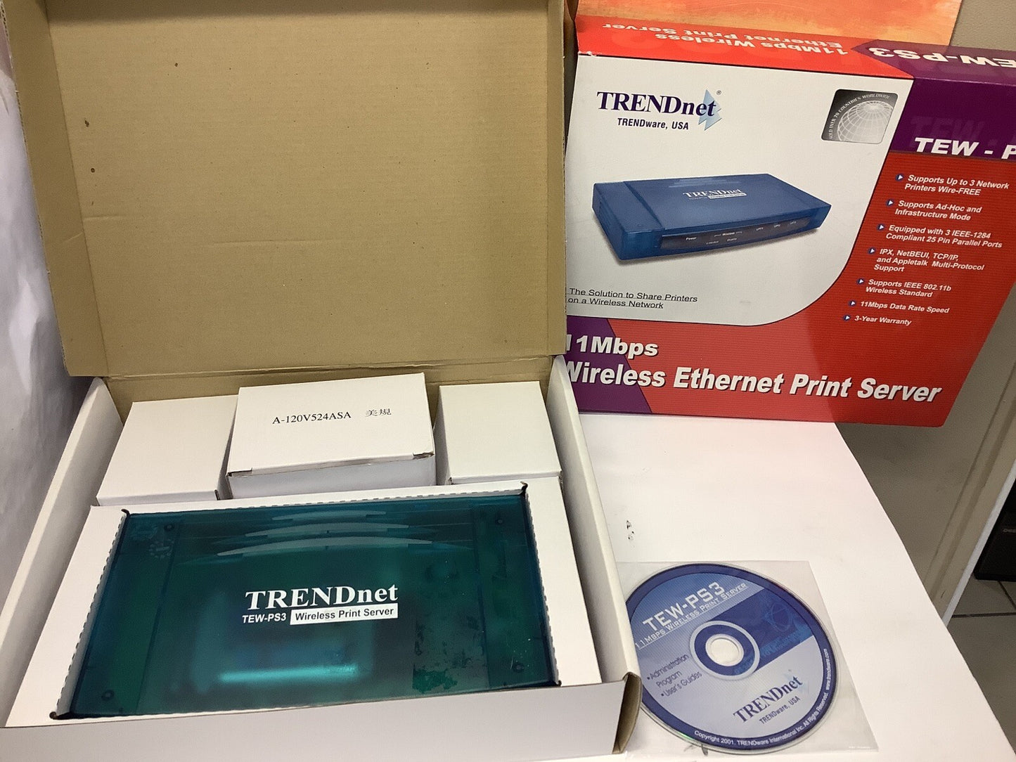 TRENDNET TEW-PS3A WIRELESS PRINT SERVER with ac adapter