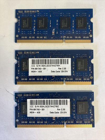 (3x 4GB) ELPIDA EBJ40UG8EFU0-GN-F PC3L-12800S DDR3-1600 Laptop SO-DIMM Memory ~