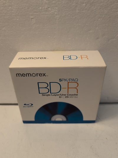 🔥 NEW Memorex Blu-Ray BD-R 6x 25GB Single Layer Disks 5 pack -